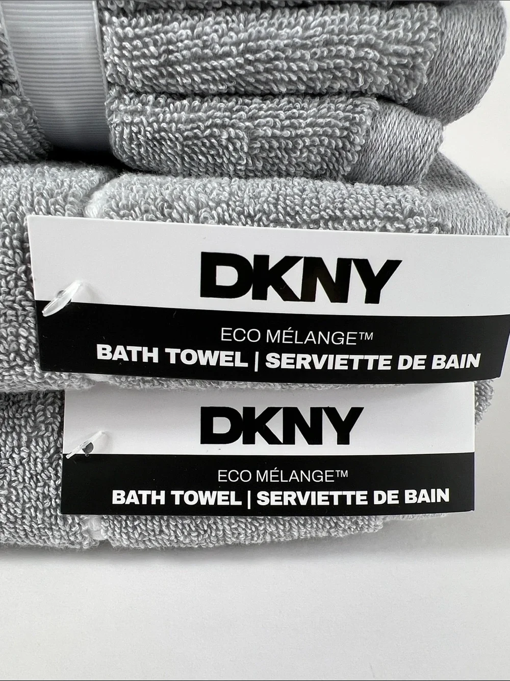 DKNY Bath Towel Set Eco Melange Light Gray White Soft Cotton Set of 8 NEW